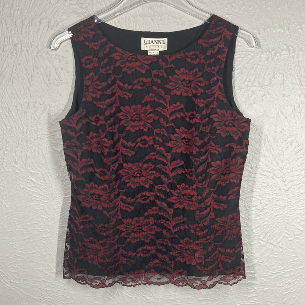 Gianni Petite Red & Black Lace Sleeveless Top Women's Size 8 - MADE IN U…